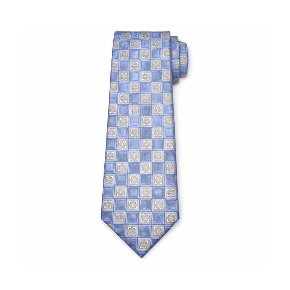 Cremieux Collection Hand Made Blue‎ on Light Blue W Yellow Geometric Silk Tie